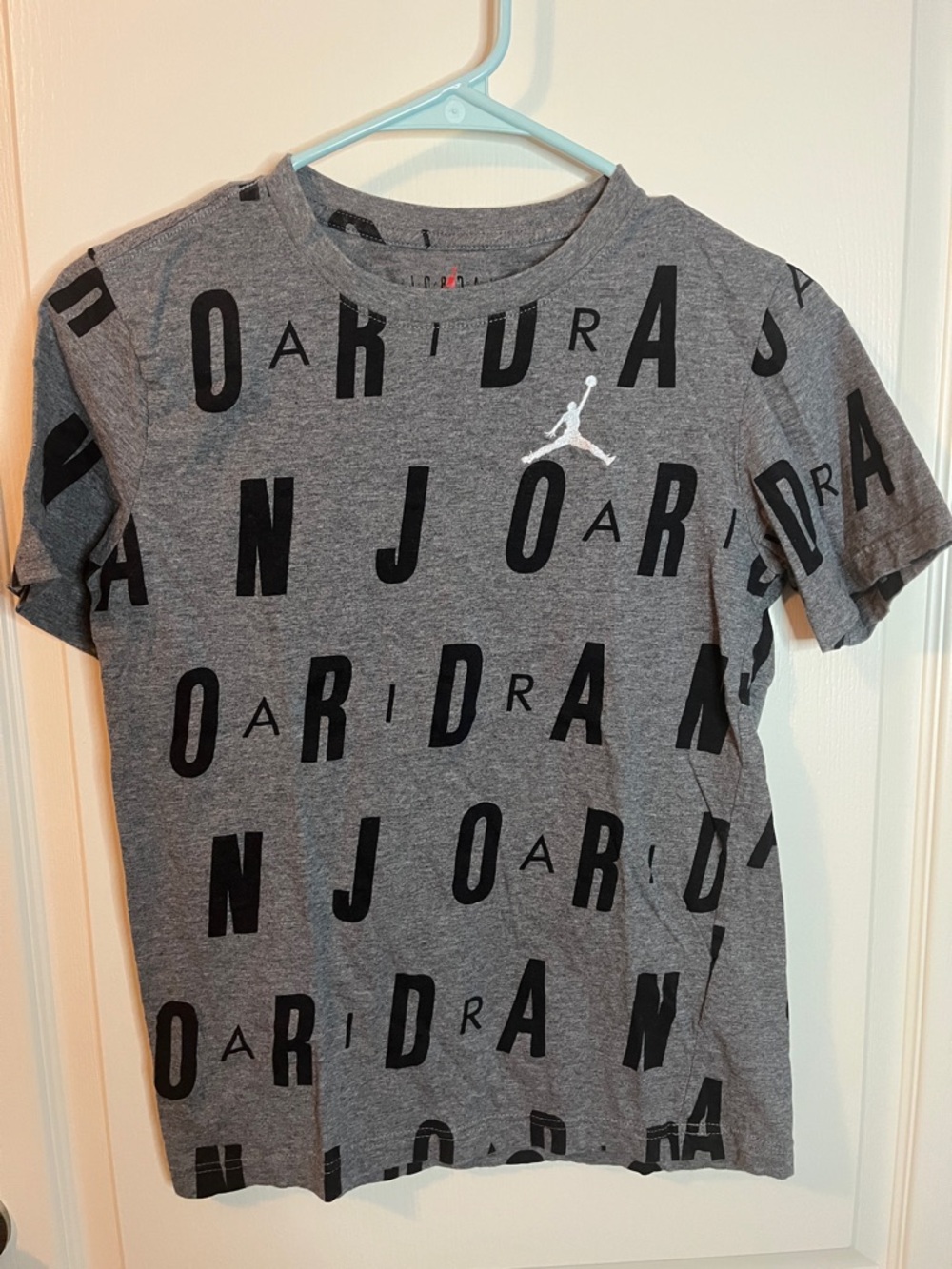 Jordan Gray Tee with White Jumpman and Black Lettering Sz L
